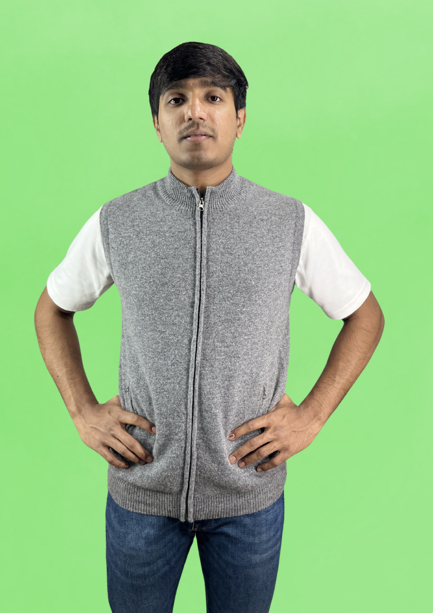 Men's Grey Full-Zip Sweater Vest