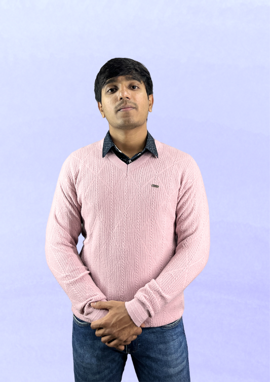 Men's Pastel Pink Diamond-Patterned Sweater