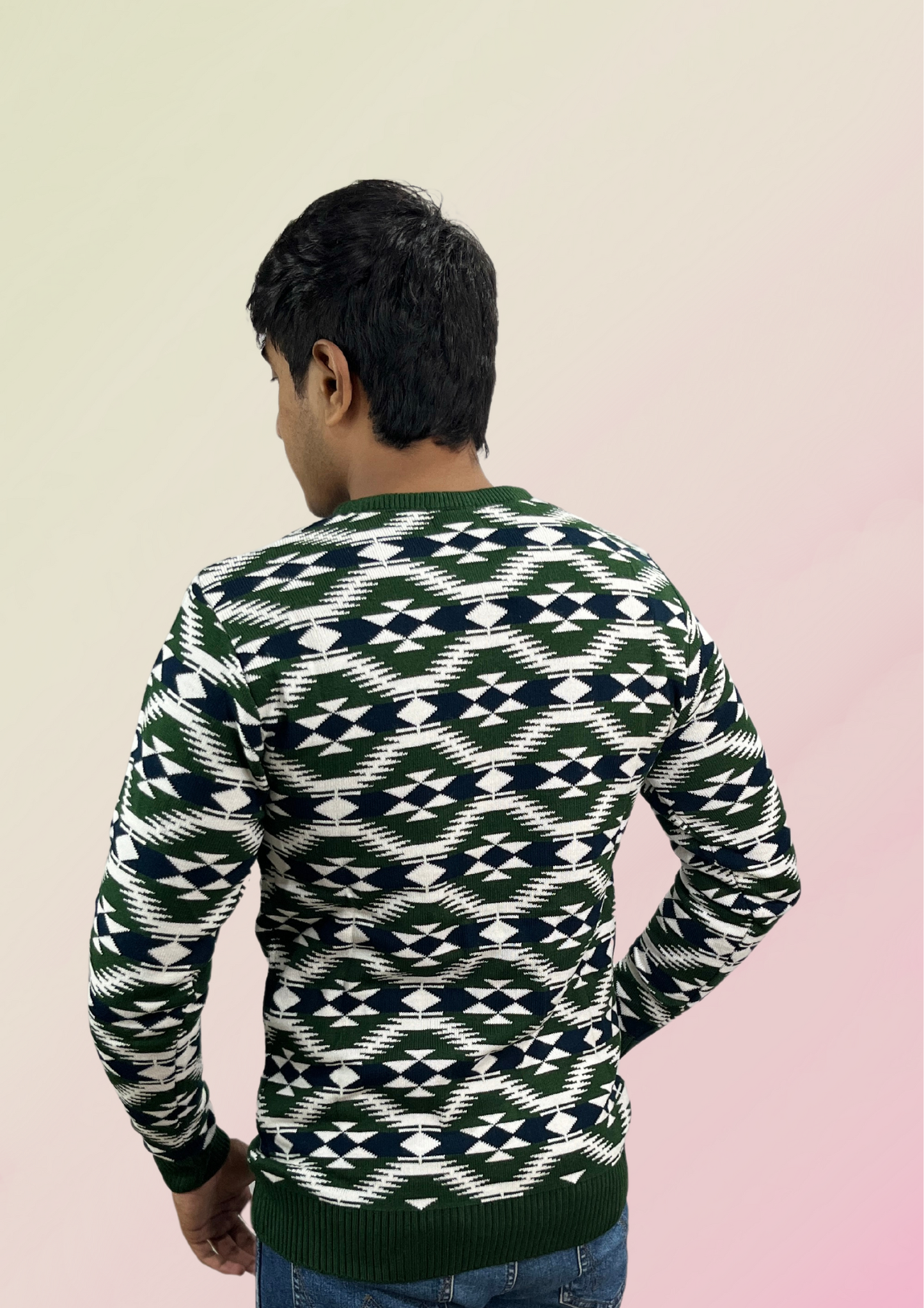 Men's Forest Green Tribal Pattern Sweater - Bold & Timeless