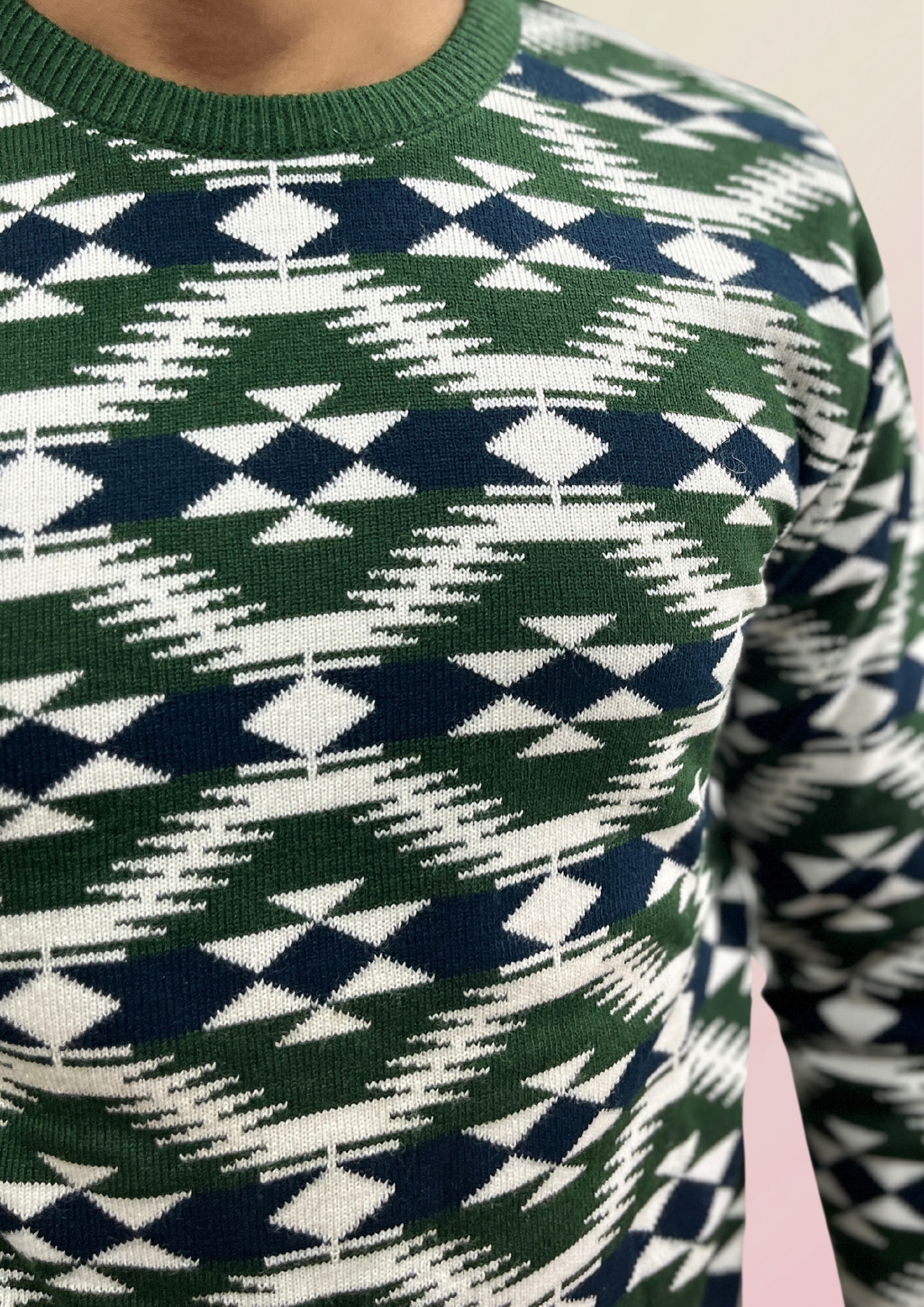 Men's Forest Green Tribal Pattern Sweater - Bold & Timeless