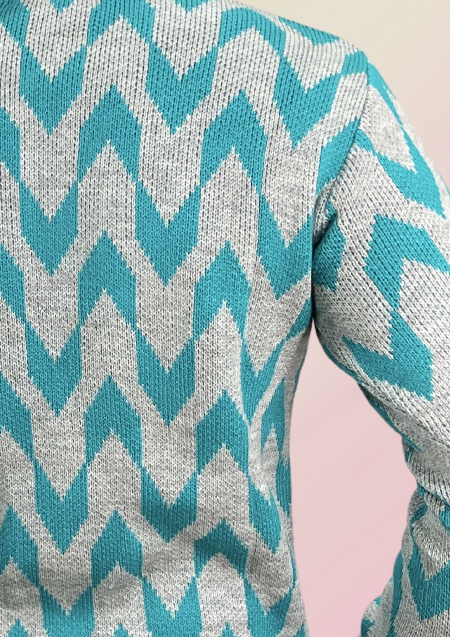 Men's Turquoise Chevron Knit Sweater - Vibrant & Cozy