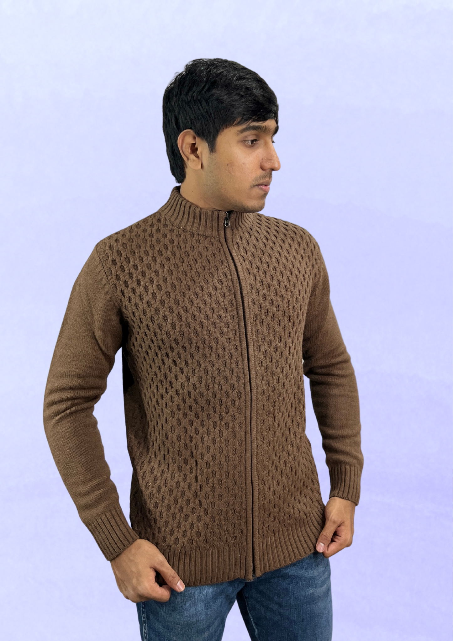 Men's Full-Zip Textured Sweater – Warmth Meets Style