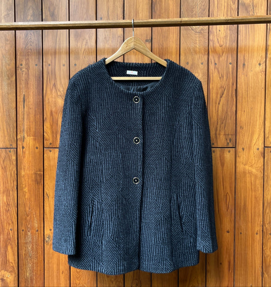 Midnight Textured Wool Coat in black with chevron pattern