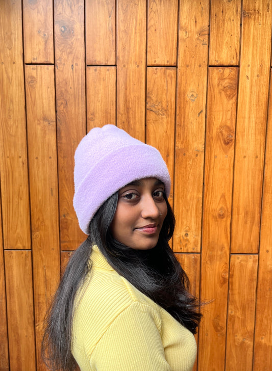 Lilac knit beanie for women - cozy winter hat in pastel shade

