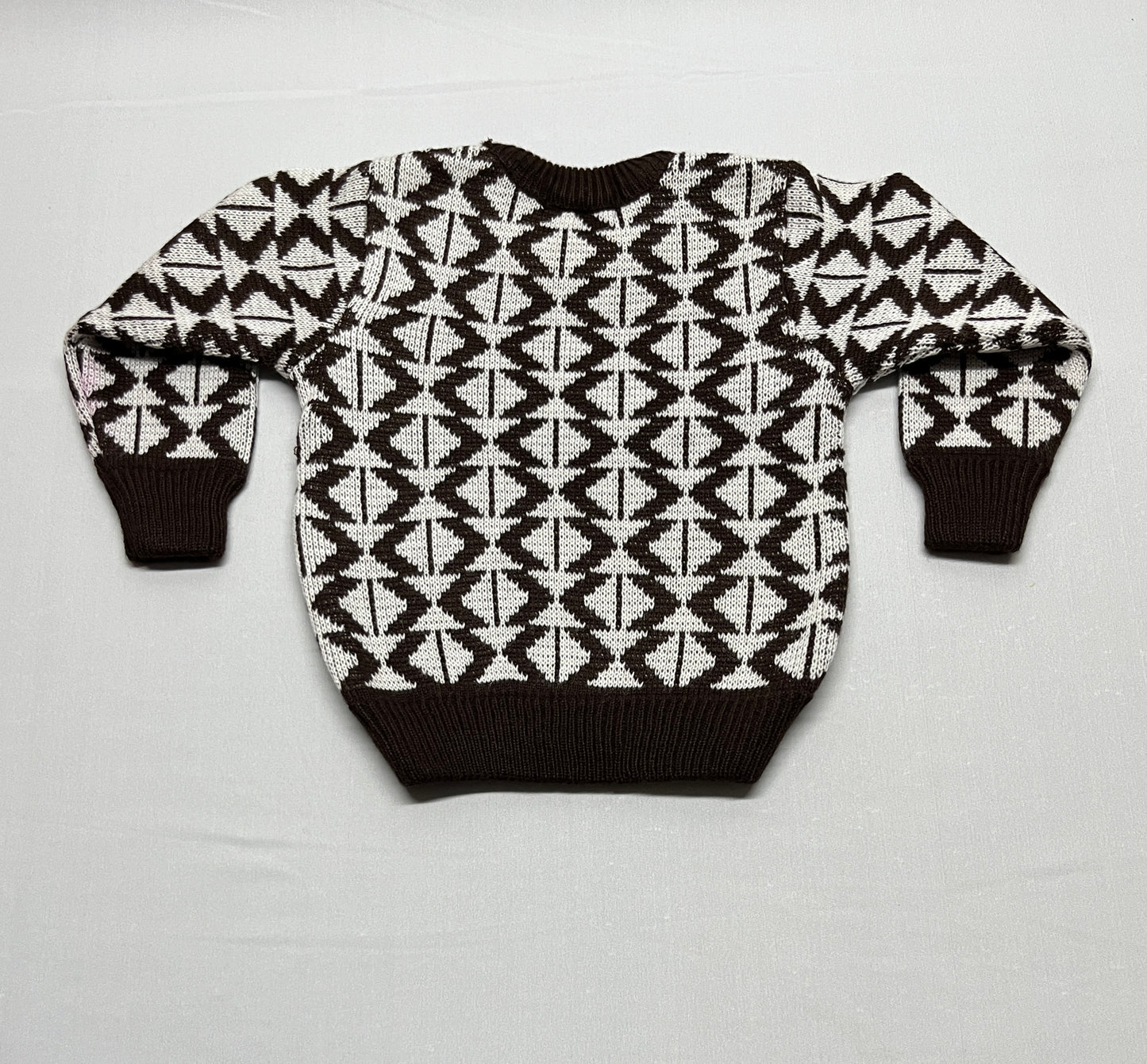 Chocolate Brown & White Geometric Pattern Sweater