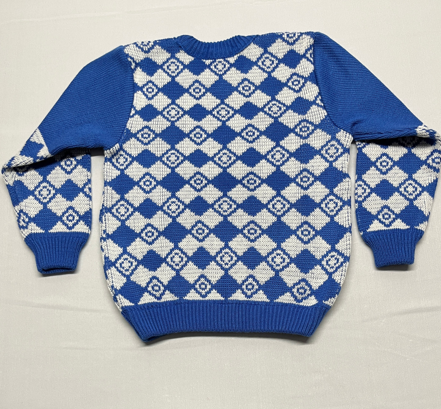 Boys' Argyle Knitted Sweater - Blue & White