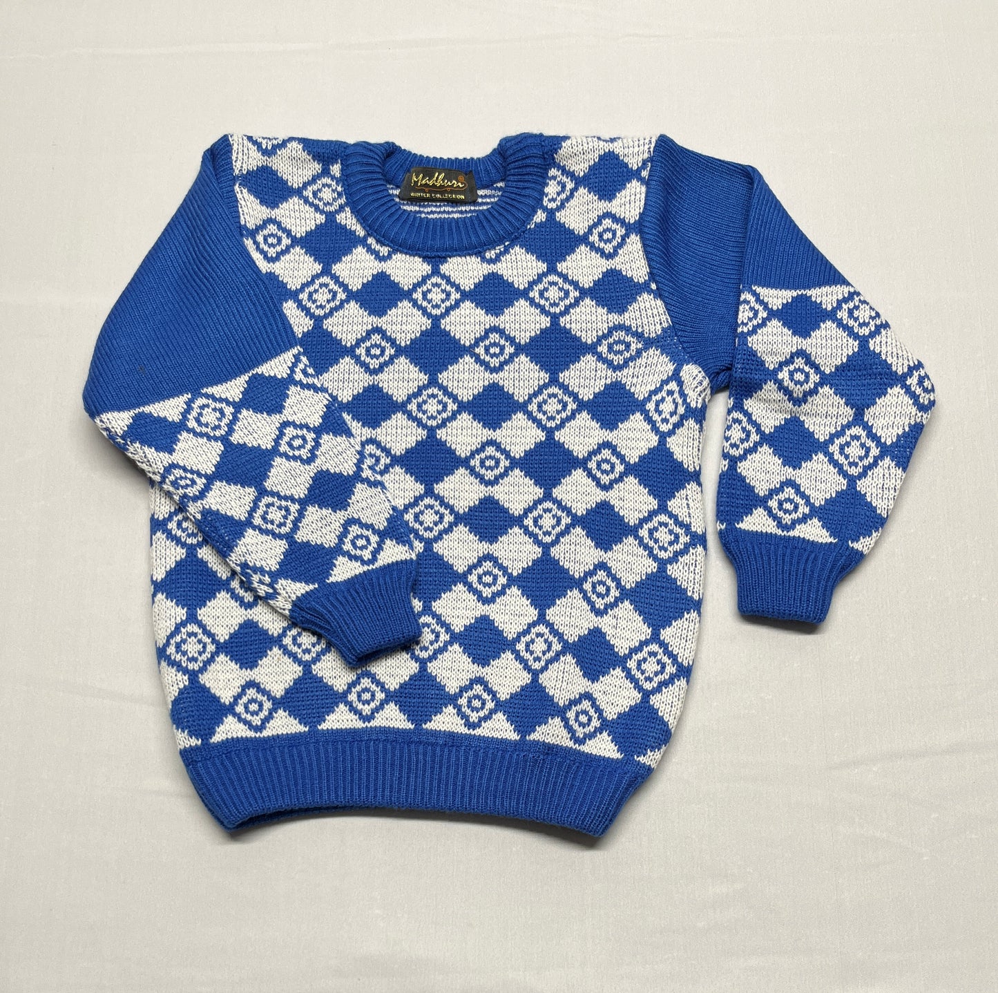 Boys' Argyle Knitted Sweater - Blue & White