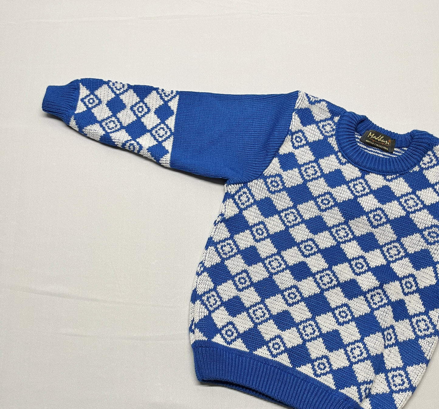 Boys' Argyle Knitted Sweater - Blue & White