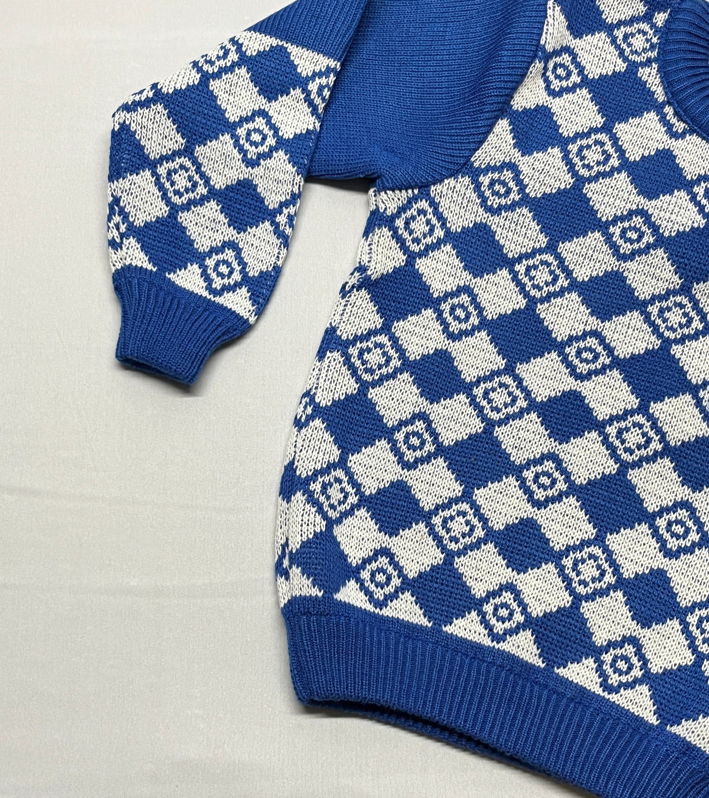 Boys' Argyle Knitted Sweater - Blue & White