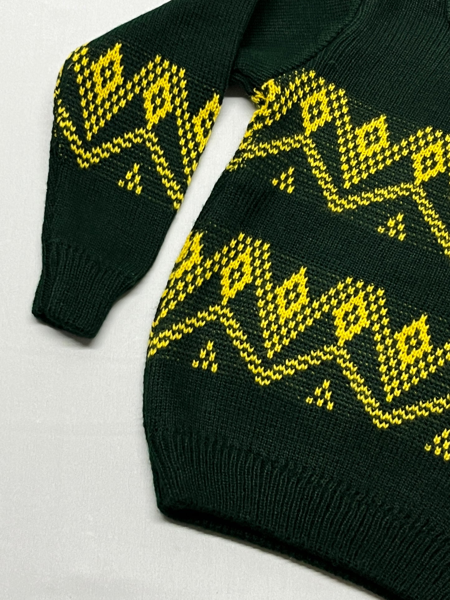 Classic Geometric Knit Sweater for Kids in Forest Green & Yellow