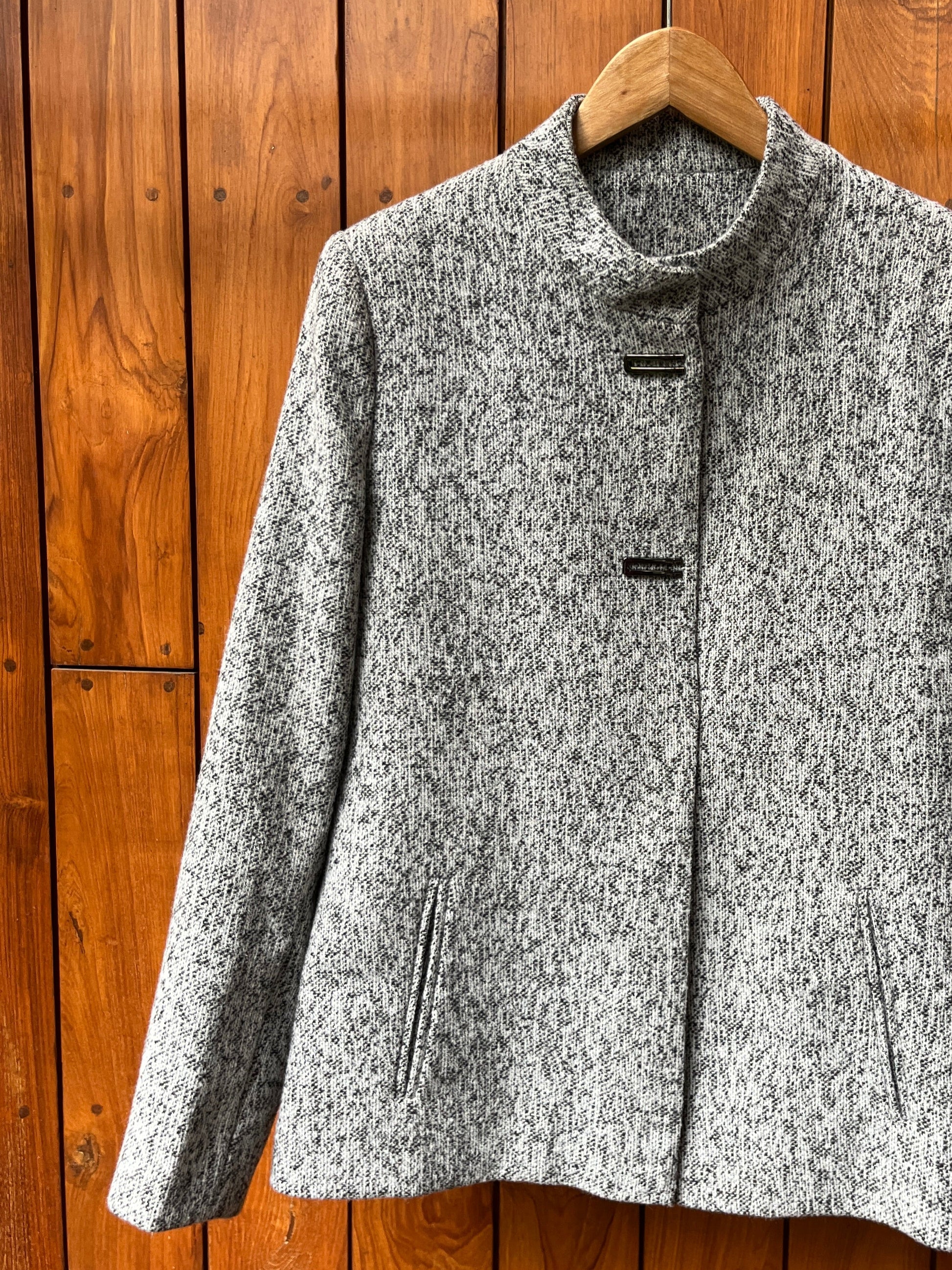 Grey wool blend ladies coat with mandarin collar
