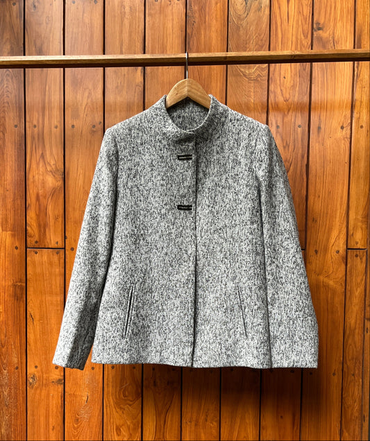 Grey wool blend ladies coat with mandarin collar