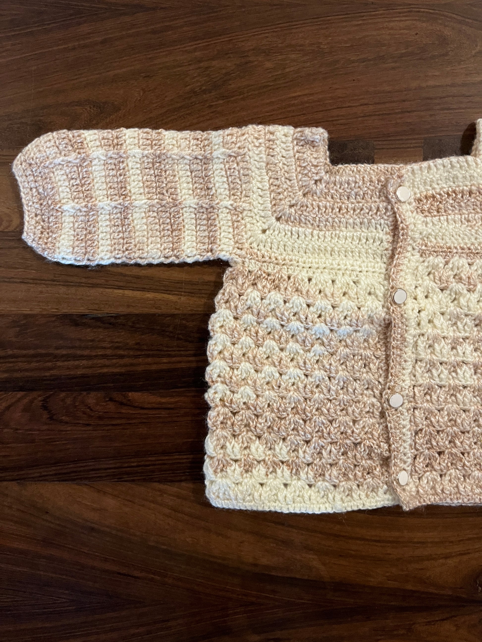 Cream crochet baby woollen sweater – handmade winter wear