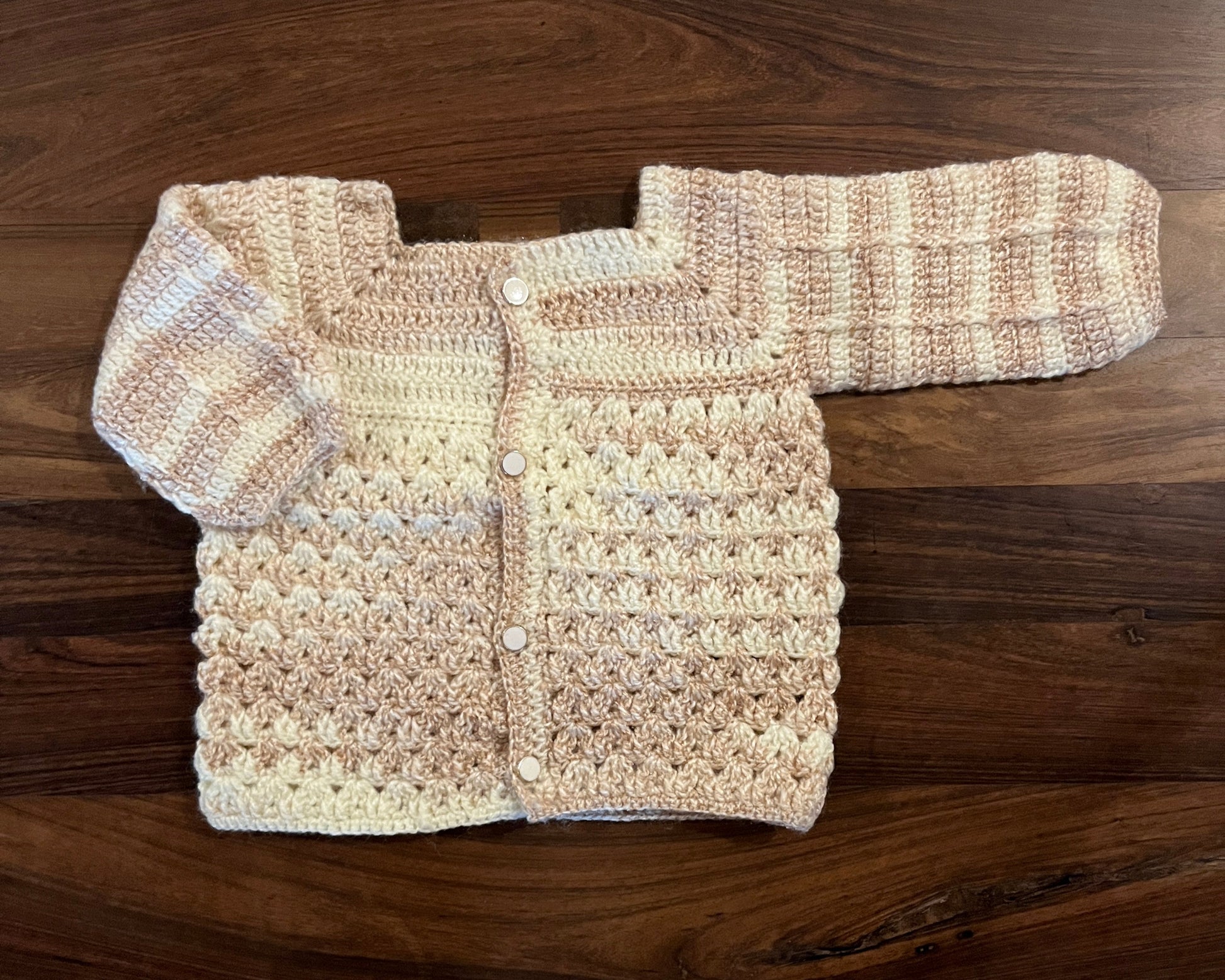 Cream crochet baby woollen sweater – handmade winter wear