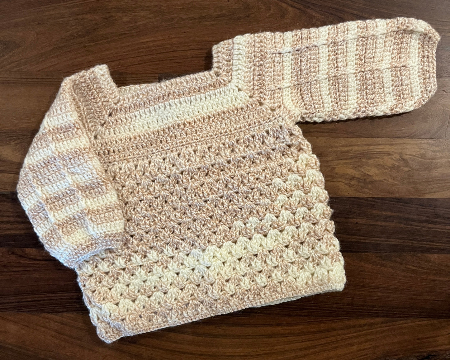 Cream crochet baby woollen sweater – handmade winter wear