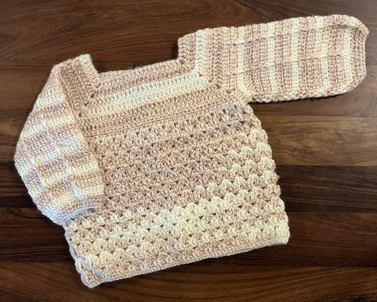 Cream crochet baby woollen sweater – handmade winter wear