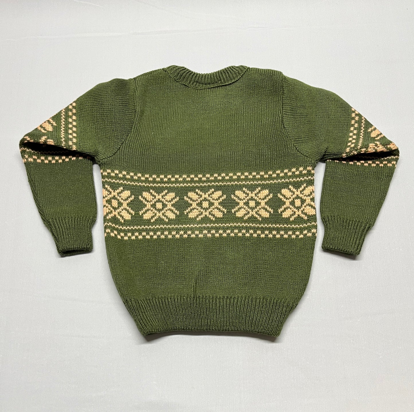 Olive Green Sweater with Nordic Pattern