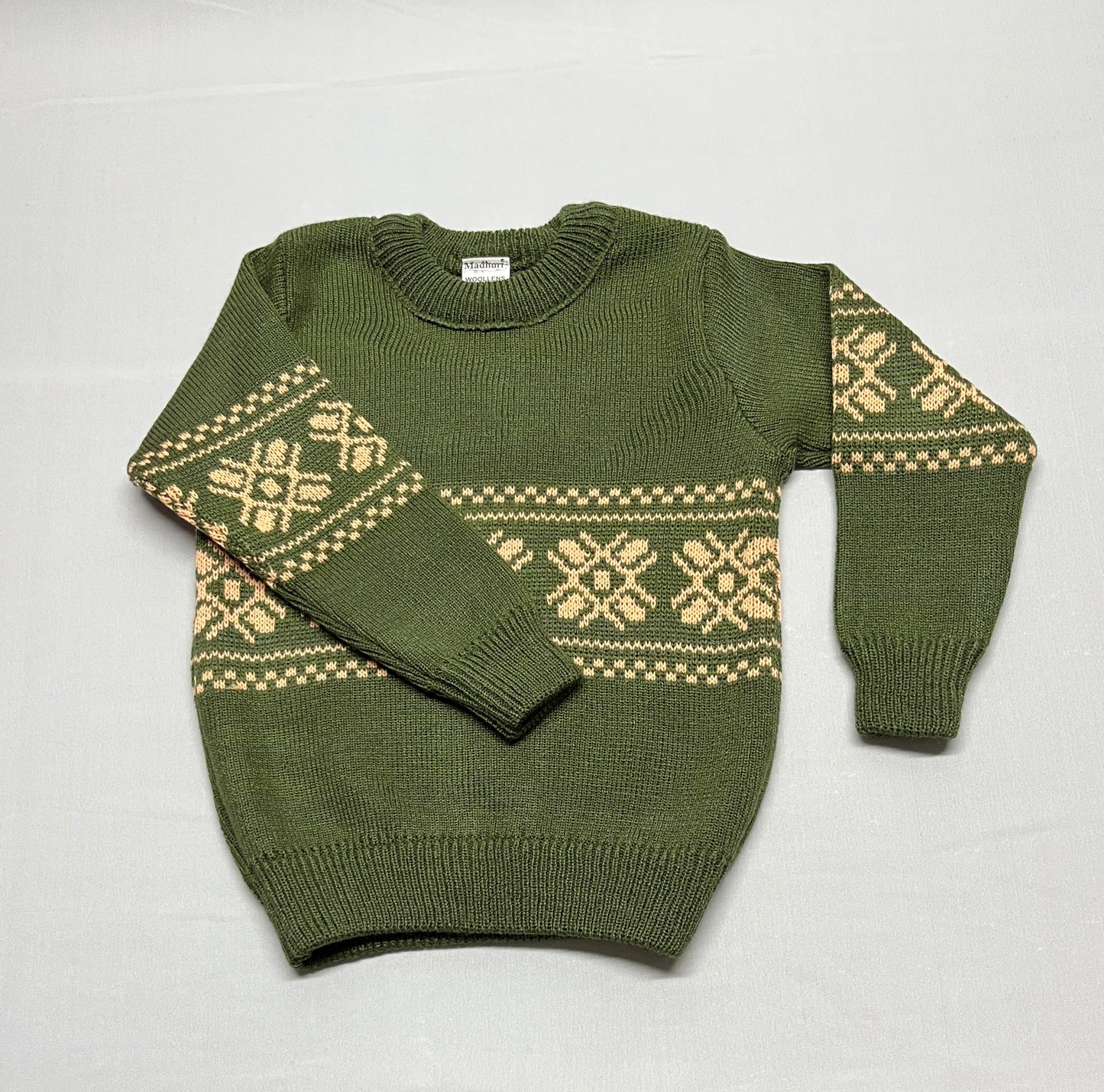 Olive Green Sweater with Nordic Pattern