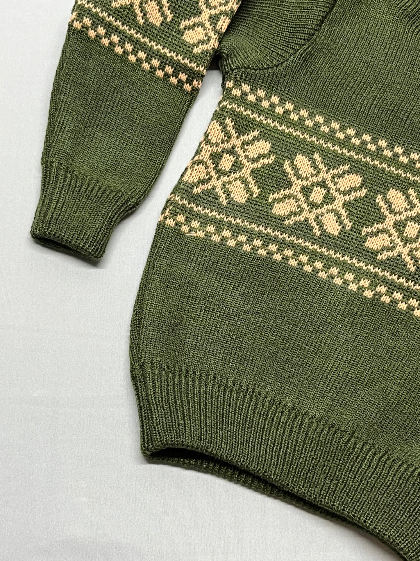 Olive Green Sweater with Nordic Pattern