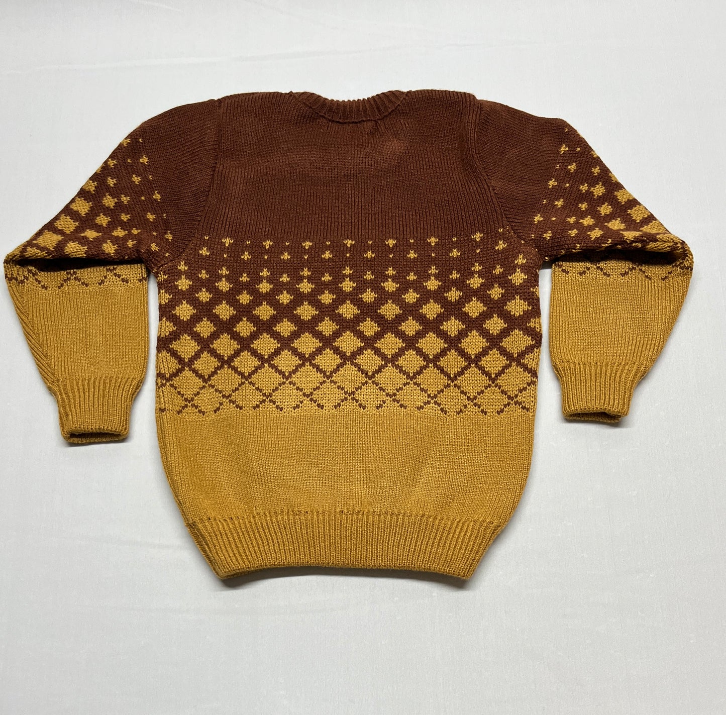 Brown & Mustard Pullover Sweater with Diamond Pattern