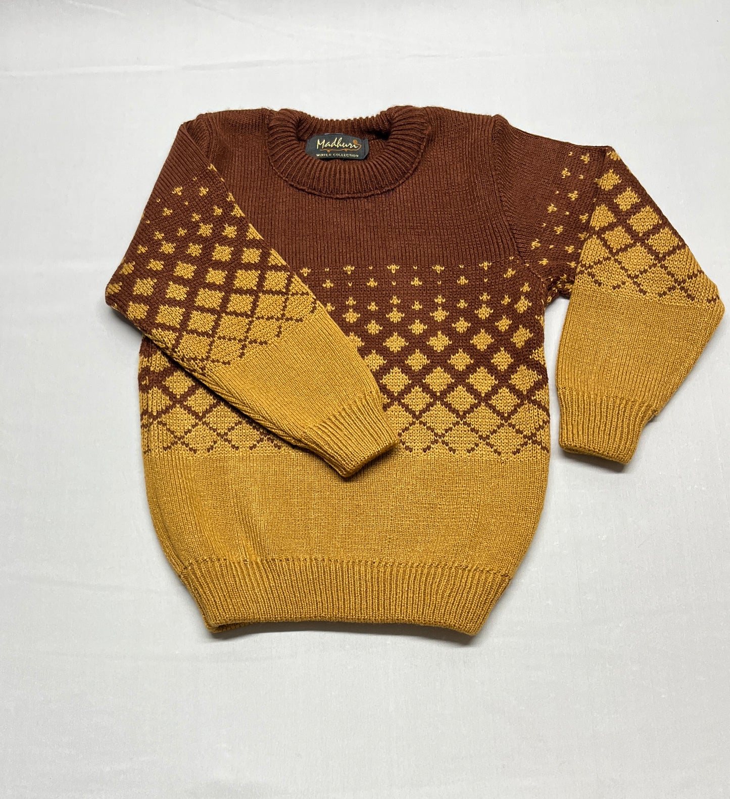 Brown & Mustard Pullover Sweater with Diamond Pattern