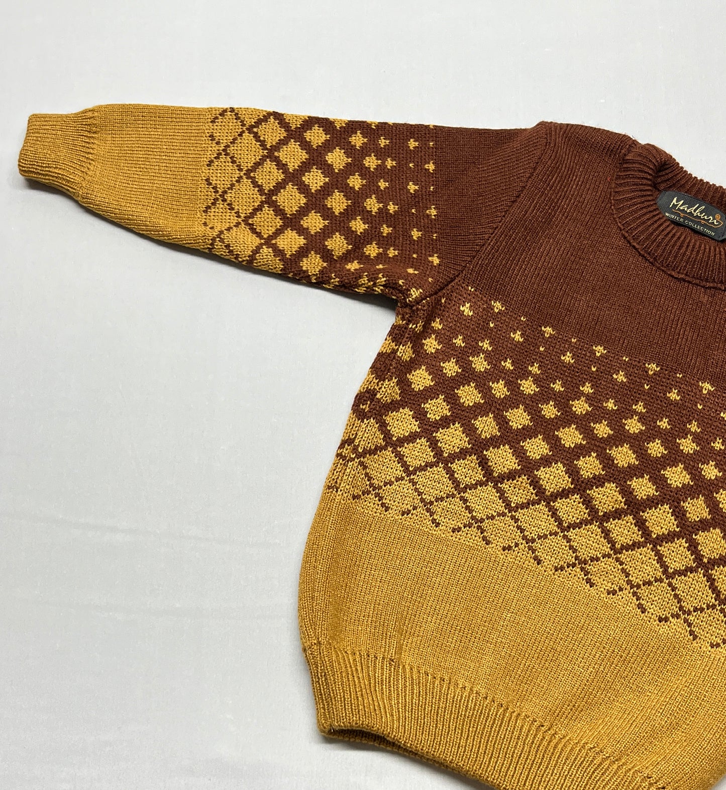 Brown & Mustard Pullover Sweater with Diamond Pattern