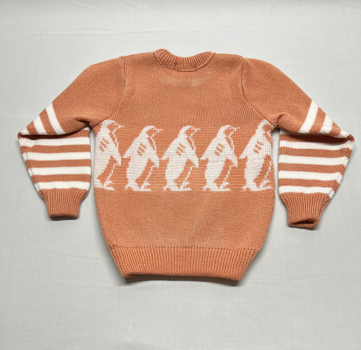 Boys' Knitted Sweater - Peach with Penguin Design