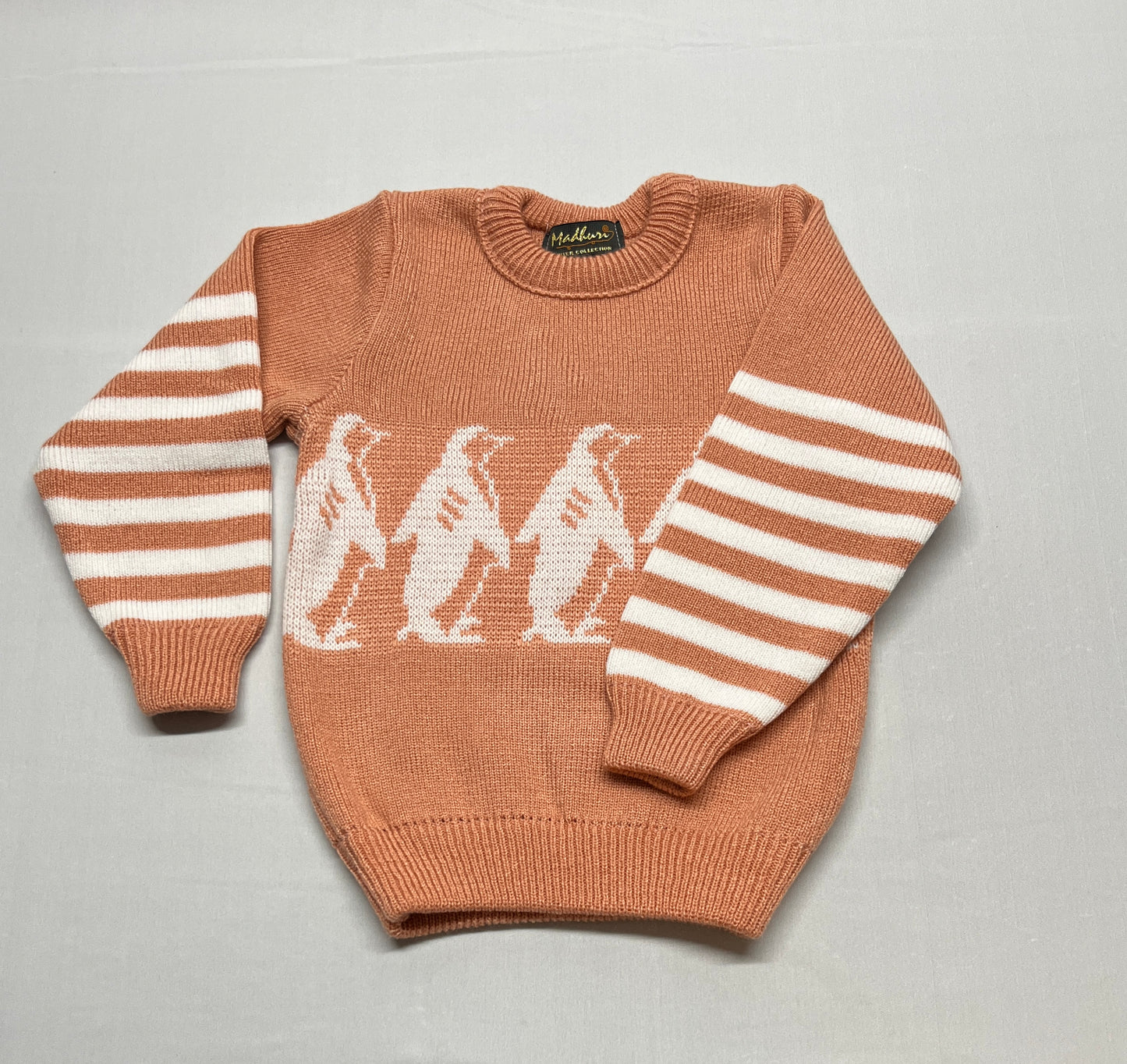 Boys' Knitted Sweater - Peach with Penguin Design